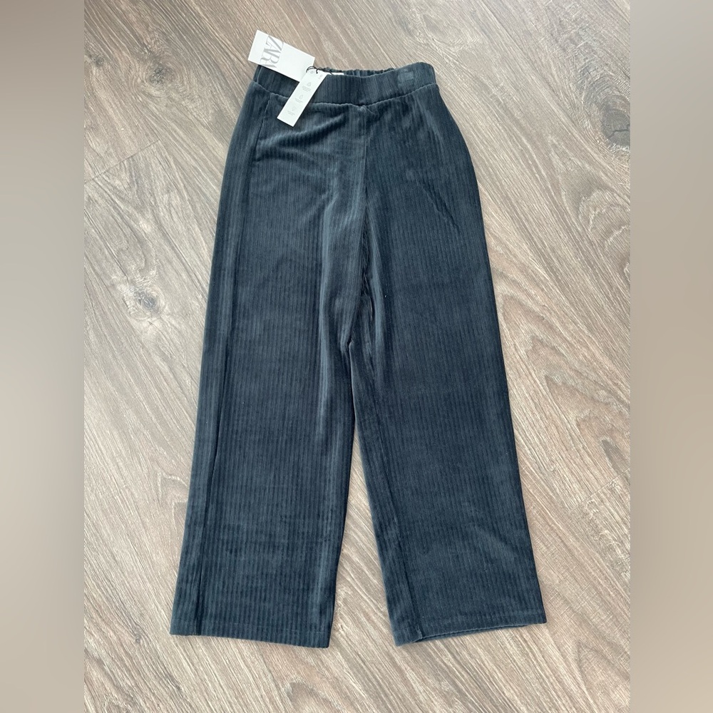 Velvet Ribbed Pants in Dark Gray